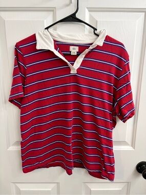 BDG Red Striped Polo Shirt with White Collar